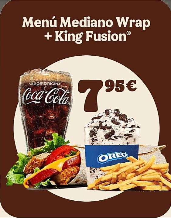 Menú mediano Wrap + King Fusión a 7,95€ del 16/08 al 20/08