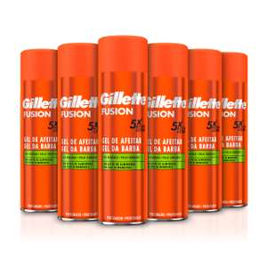 Gillette Fusion Gel de Afeitar Hombre para Pieles Sensibles Acción x 5, Pack 6 x 200 ml, con Aceite de Almendras, Limpia, Hidrata y Protege