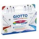 Giotto Turbo Glitter Maxi - Rotuladores Súper Lavables, Punta Gruesa 5mm, Colores Surtidos, 6 Unidades