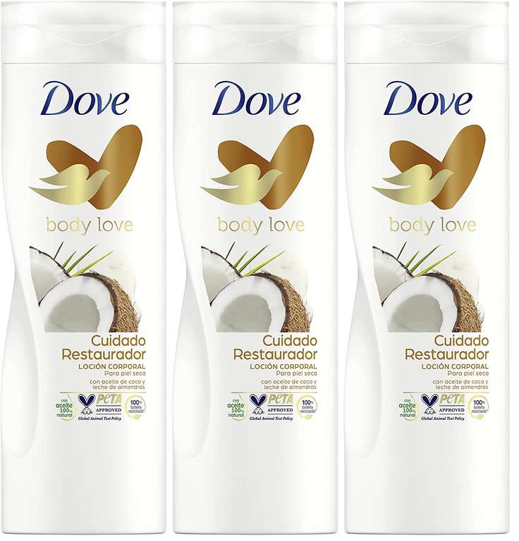 3x Dove Crema Hidratante corporal con Aceite de Coco y Leche de Almendras