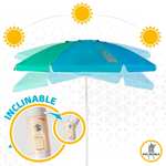 Sombrilla de playa grande, 200 cm, resistente al viento, protección UV 50, mástil 28-32 mm, mástil flexible, incluye bolsa de transporte