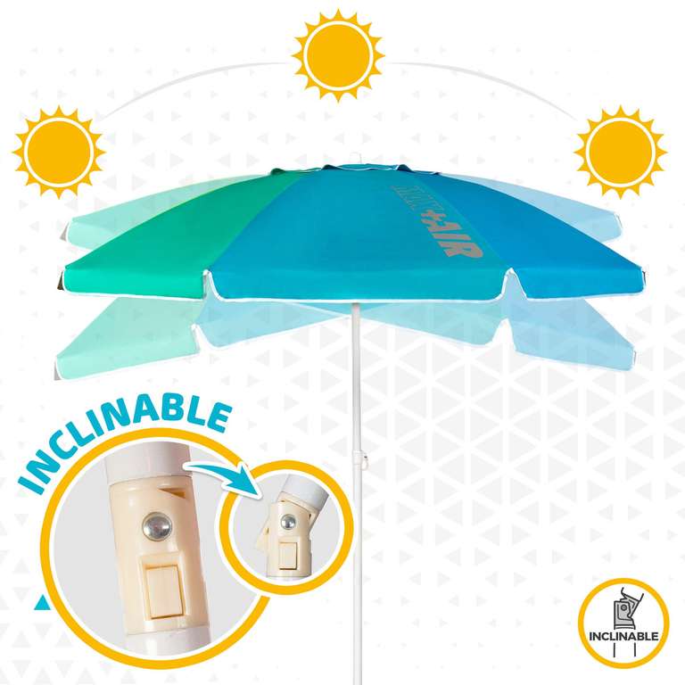Sombrilla de playa grande, 200 cm, resistente al viento, protección UV 50, mástil 28-32 mm, mástil flexible, incluye bolsa de transporte