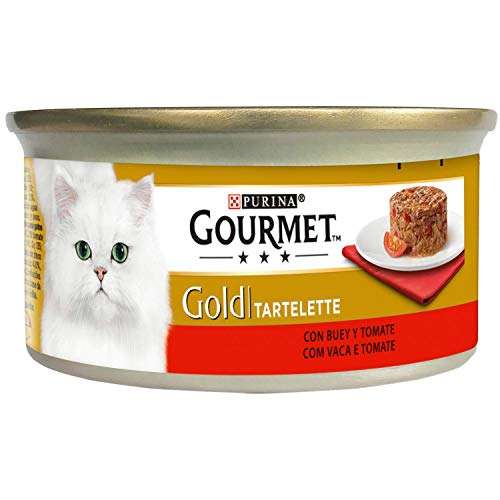 Gourmet Purina Gold Tartalette, Comida Húmeda para Gato con Buey y Tomate, 24 latas de 85g (2,04KG)
