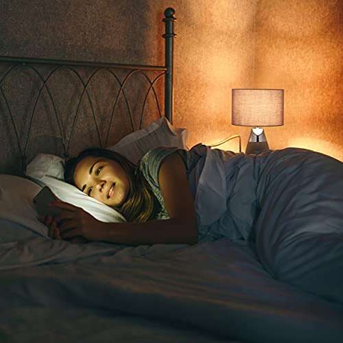 Relaxdays Lámpara Mesita de Noche Control Touch, Luz Sobremesa Táctil Pantalla Textil, 49x28 cm, E14, Gris y Dorado