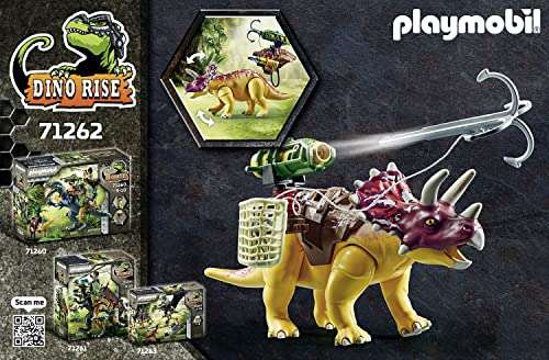 PLAYMOBIL Dino Rise 71262 Triceratops, La Armadura del Dinosaurio es Acoplable, Cañón Móvil con Garfio