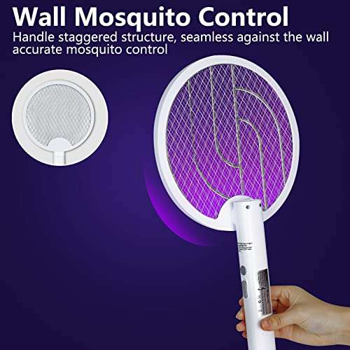 Lámpara Antimosquitos Eléctrico 3000V, LED Lámpara Trampa Recargable por USB con 4 Perlas de luz, Plegable en 180º