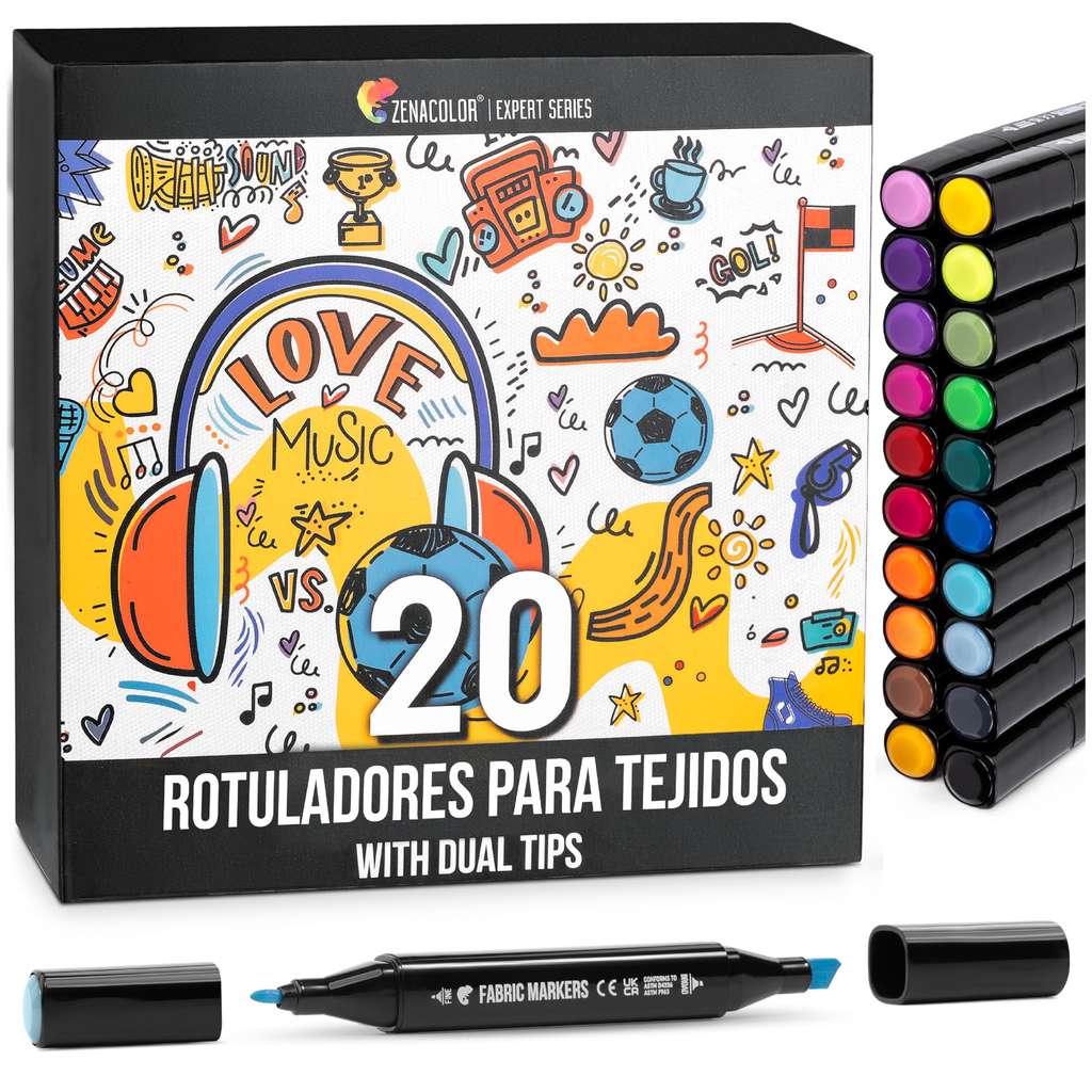 Rotuladores De Tela, Trazo Ancho 2,3+3,6 , Colores Estándar, 20 ud