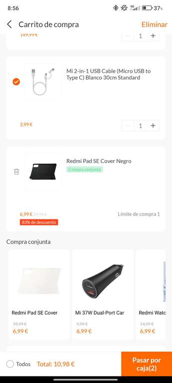 Auriculares bluetooth Xiaomi con cancelación de ruido + Funda Redmi Pad SE o Báscula + Cable Usb (20'97€ con mi points)