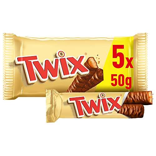 3x Twix Chocolatina con Galleta crujiente y suave caramelo recubiertos de chocolate con leche, Multipack (5 x 50g) [2'16€/ud]
