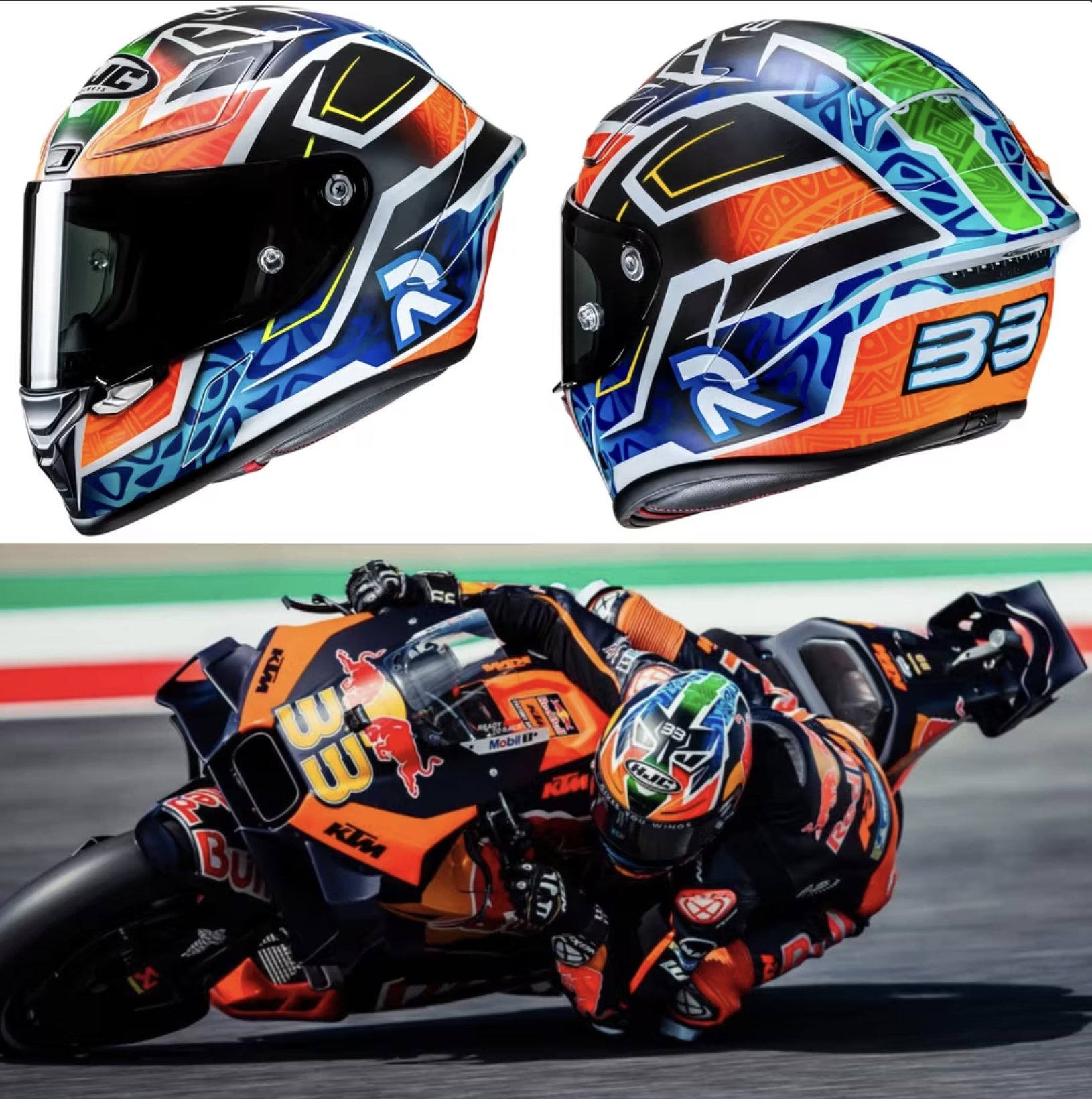 Casco de moto HJC RPHA 1 "Brad Binder 2024" | FIM 1 + ECE22.06 | PIM + | Con PinLock + alerón transparente | Tallas XS, S y M