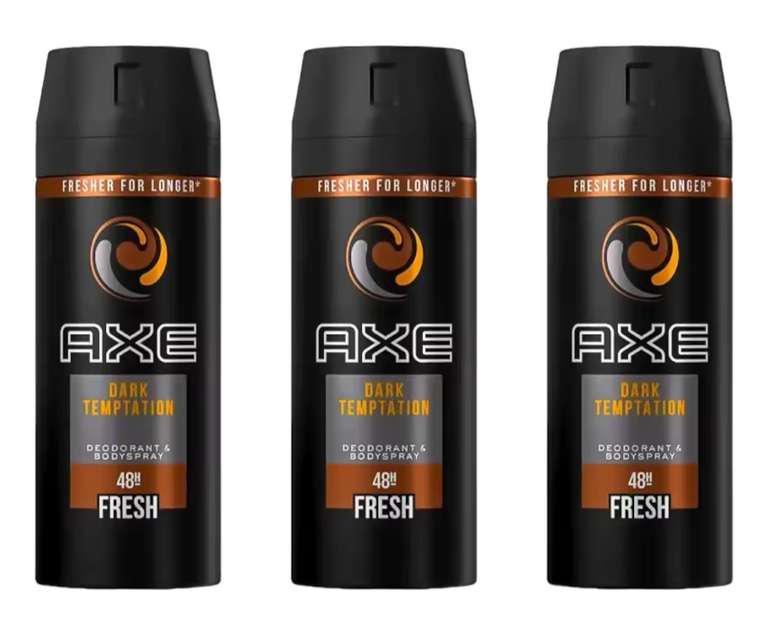 AXE DARK TEMPTATION 48H Fresh Body Spray Dark chocolate scent 150ml - Paquete de 3 unidades