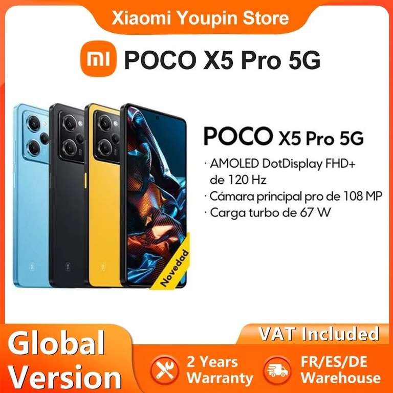 Móvil POCO X5 Pro 5G 128GB (negro, azul y amarillo)