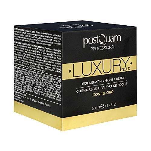 Postquam - Crema de Noche Luxury Gold | Crema Hidratante con Acido Hialuronico y Oro Coloidal - 50 Ml
