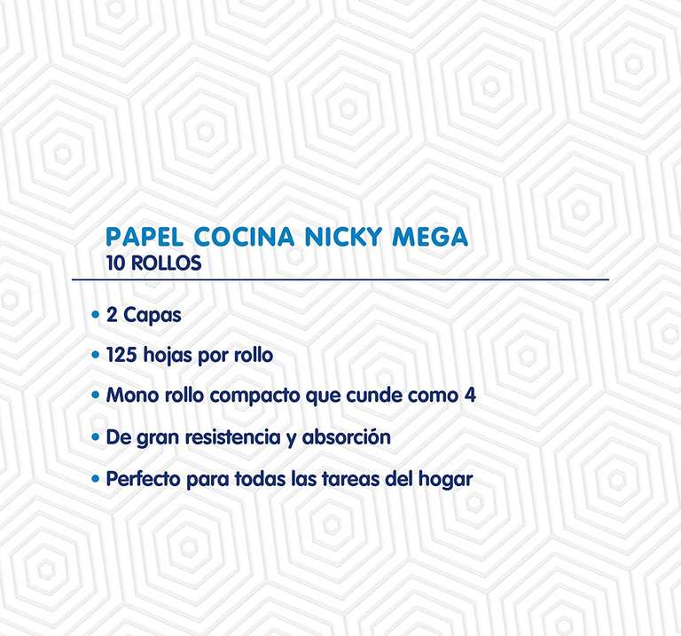 Nicky Mega Papel De Cocina | 10 Rollos | Hojas De 2 Capas, 125 Hojas Por Rollo | Mono Rollo Compacto Que Cunde Como 4 |