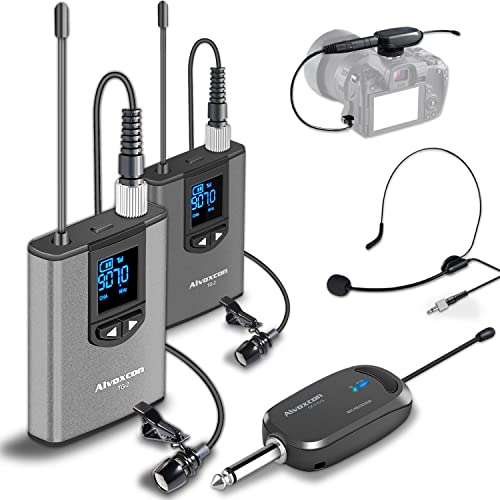 Sistema de Micrófono Inalámbrico Lavalier UHF Dual Wireless Mic de Solapa/Diadema para iPhone, Android, Cámara DSLR, GoPro, AltavozPA,