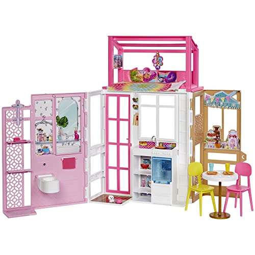 Barbie Casa de 2 pisos con accesorios de juguete, regalo para niñas y niños +3 años (Mattel HCD47)
