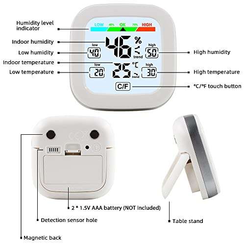 Medidor/Termómetro Digital Interior y Exterior, Medidor de Temperatura y Humedad