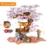 Bloques de construcción para niños, juguete de ladrillos para armar santuario Sakura Inari en flor de cerezo (envío desde Europa)