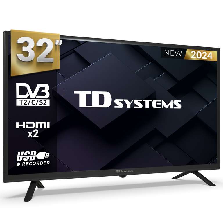 Televisor 32 Pulgadas HD, USB Grabador Reproductor, Sintonizador Digital DVB-T2/C/S2 - TD Systems PRIME32C19H [69,99€ NUEVO USUARIO]