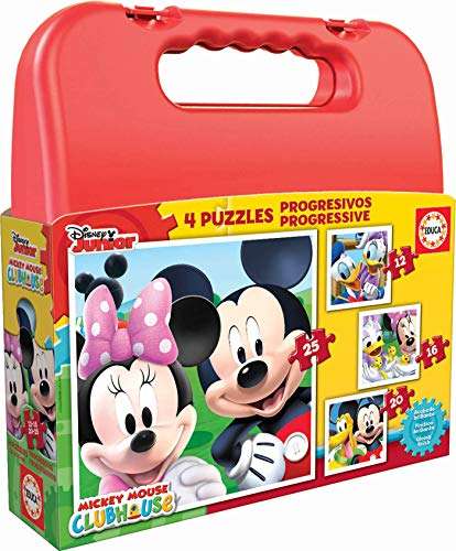 Educa Princesas Disney Maleta, Conjunto De Puzzles Progresivos, Multicolor (16508) + Mickey Mouse Maleta con Puzzles Progresivos, Multicolor