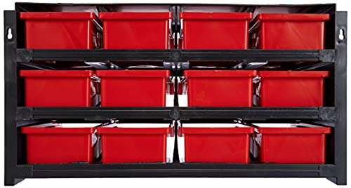 Tayg - Estante con clasificador apilable plástico 12 cajones, Color Negro/Rojo, Talla Única