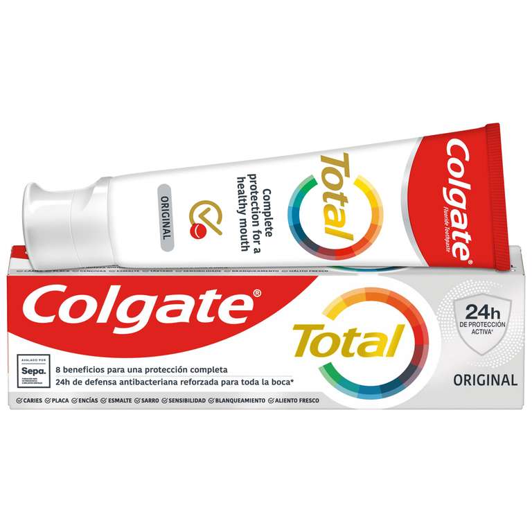 Colgate Total Original, 12 Uds x 75 ml, 24H de Defensa Antibacteriana Reforzada [1'20€/ud] (13'14€ con + suscripciones (1'09€/ud))
