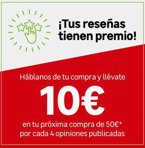 LEROY MERLÍN te dan 10€ en compras de 50€ por cada 4 opiniones publicadas.