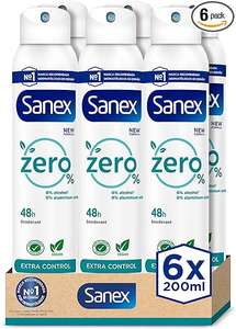 Pack 6 Sanex Zero% Extra Control Desodorante Spray, 200ml, 0% Alcohol y 0% Sales de Aluminio (7,34€ roll-on)