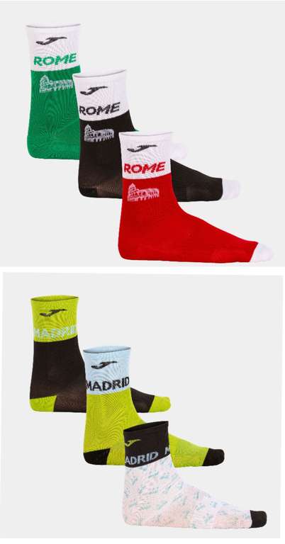 Joma- Pack de tres pares de calcetines running maratón de Roma o Madrid . Tallas 39 a 46