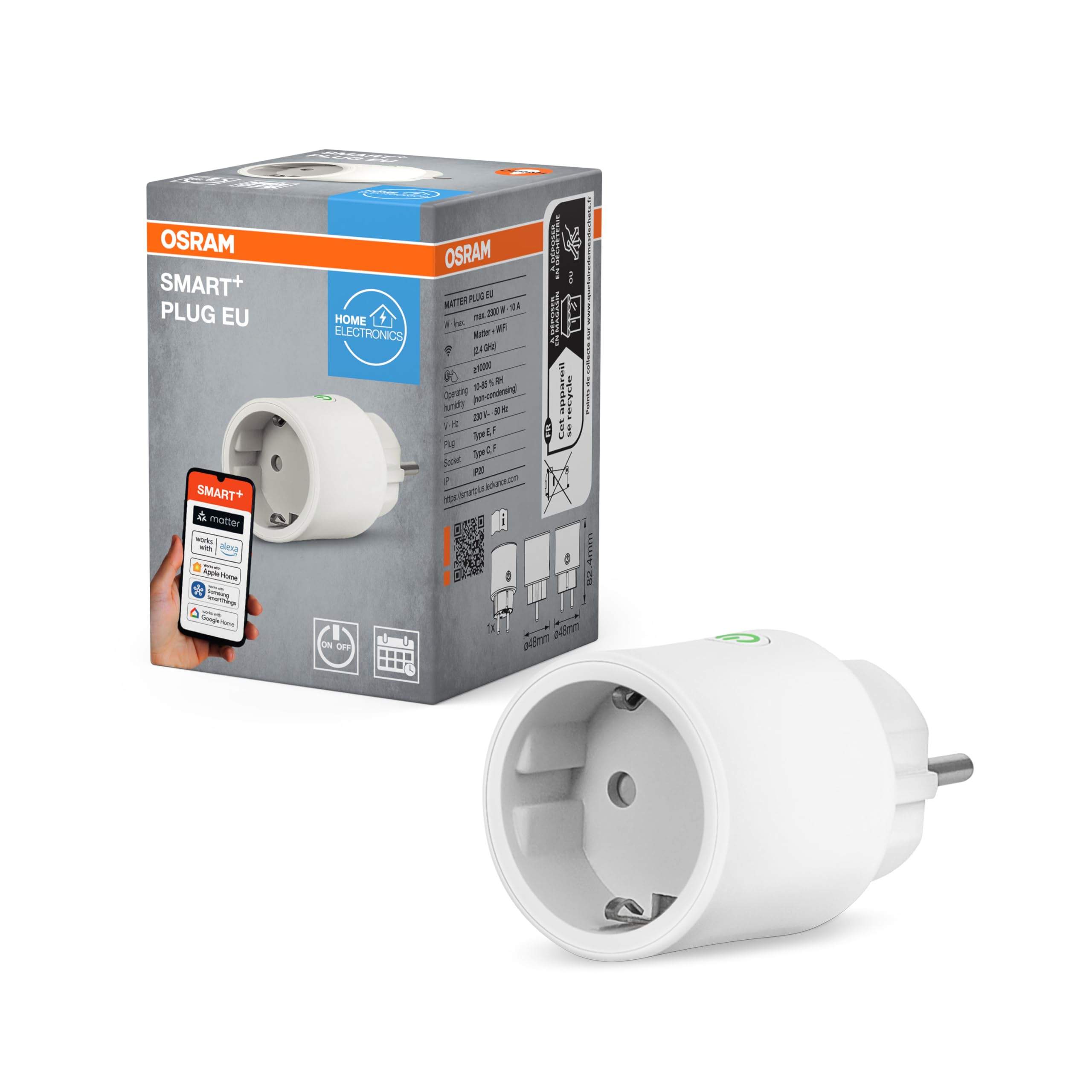(Reaco - Como nuevo) OSRAM enchufe smart WiFi con Matter, compatible con Alexa – añade fácilmente dispositivos de hasta 2300w