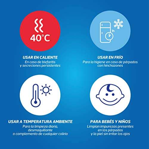Care + Toallitas Oftálmicas con tecnología plata - higiene de párpados con blefaritis, hinchazones -uso caliente o frío - 30 unidades