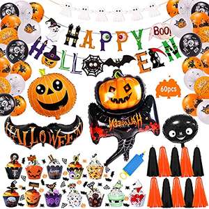 juego de decoración de Halloween, globos de látex de murciélago, araña,lentejuelas, magdalenas de Halloween