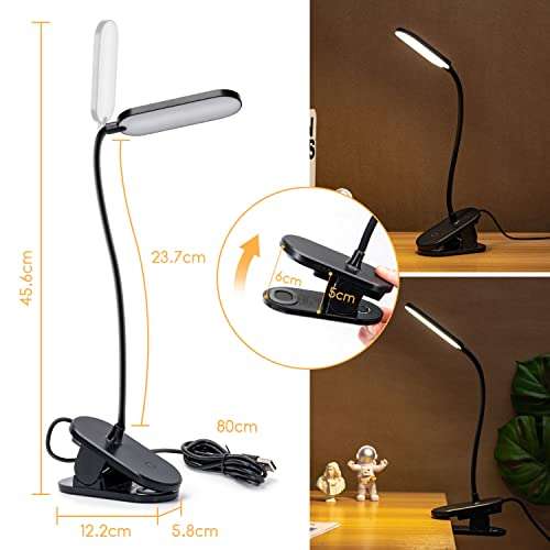 Aigostar Luz de lectura, Lámpara lectura LED con clip y brazo flexible ajustable en 360°,