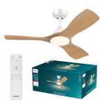 Ventilador de Techo Philips Olas con Luz LED 107cm (3 Aspas, Regulable, Mando a Distancia, Blanco/Madera)