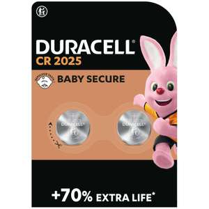 Duracell - Pilas de botón de litio 2025 de 3 V, paquete de 2, con Tecnología Baby Secure