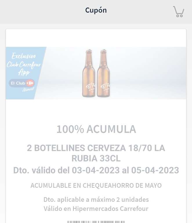 Acumula el 100% en el cheque ahorro Carrefour de Mayo - 2 botellines de cerveza 33cl La Rubia 18/70 TE SALEN GRATIS