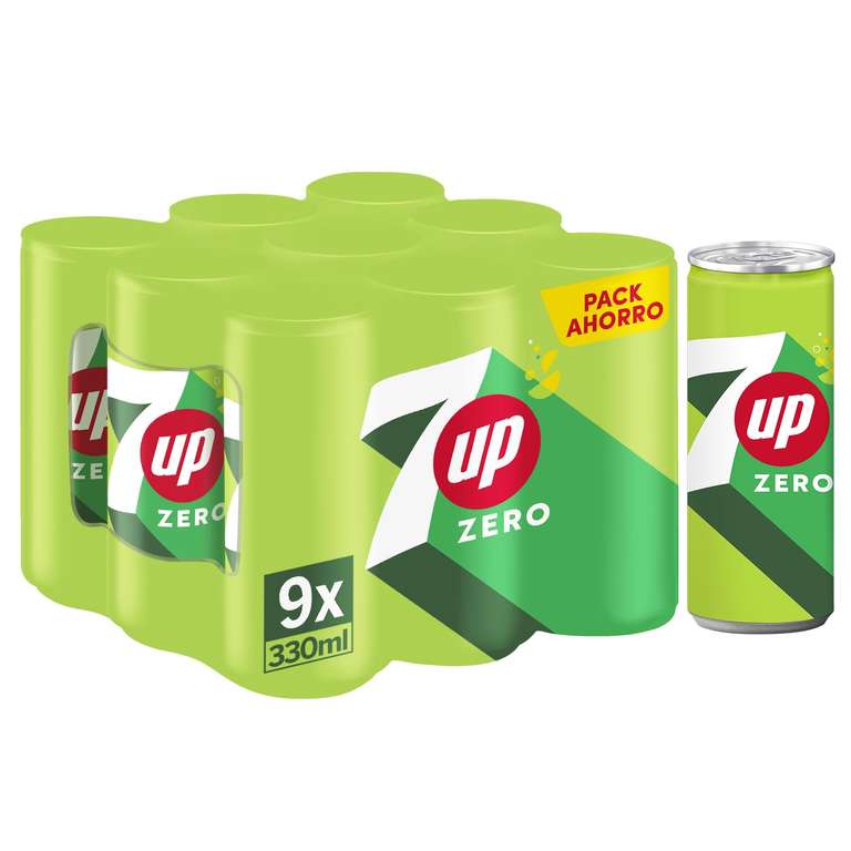 5 x Seven Up Zero Refresco De Lima Limón Sin Azúcar Con Gas, Pack 9 Latas, 33 Cl [Total 45 latas. Unidad 0,32€]