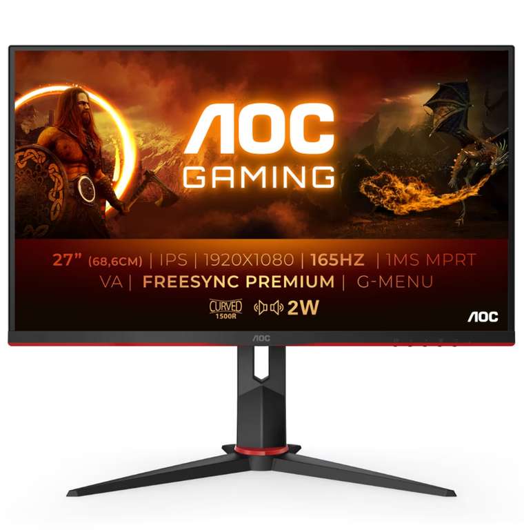 Monitor PC Gaming 68,6 cm (27") AOC C27G2AE/BK, 165Hz, Curvo Full HD, FreeSync Premium (+Amazon)