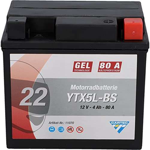 Batería Moto CARTEC YTX5L-BS 4Ah 80A Batería Tecnología Gel