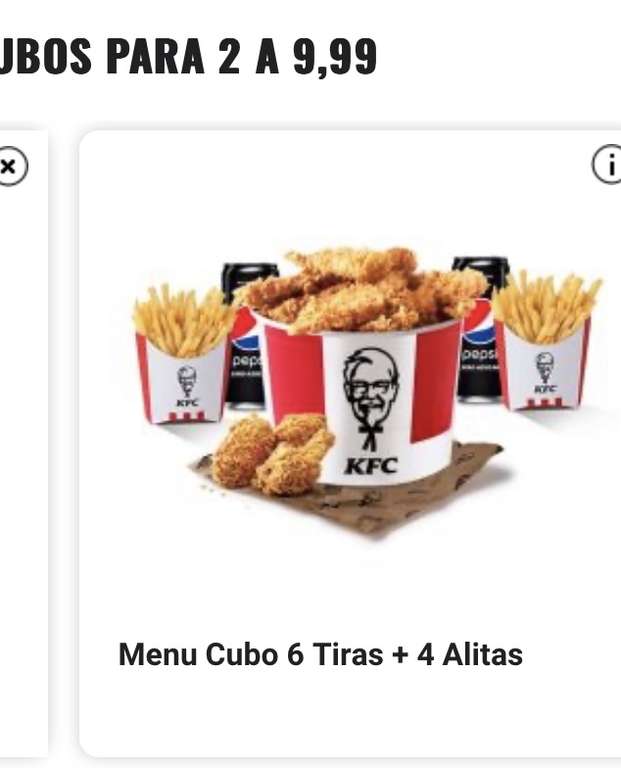 Cubos para 2 a 9,99 en KFC