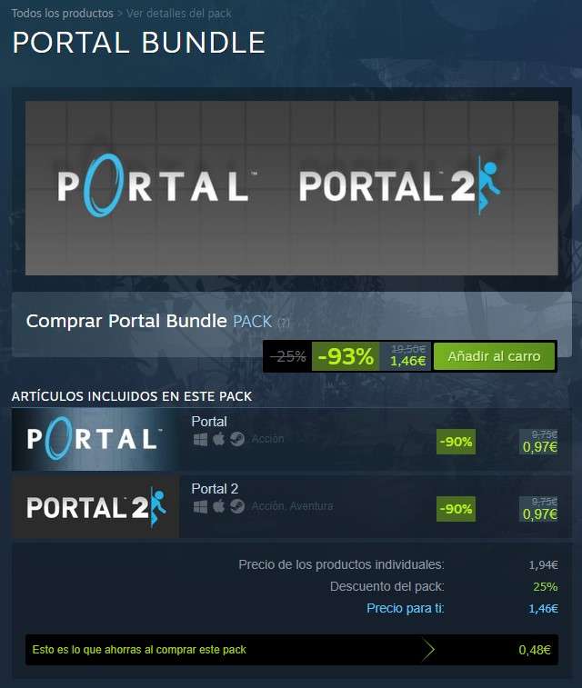 Portal 1 + Portal 2 SOLO 1,46€