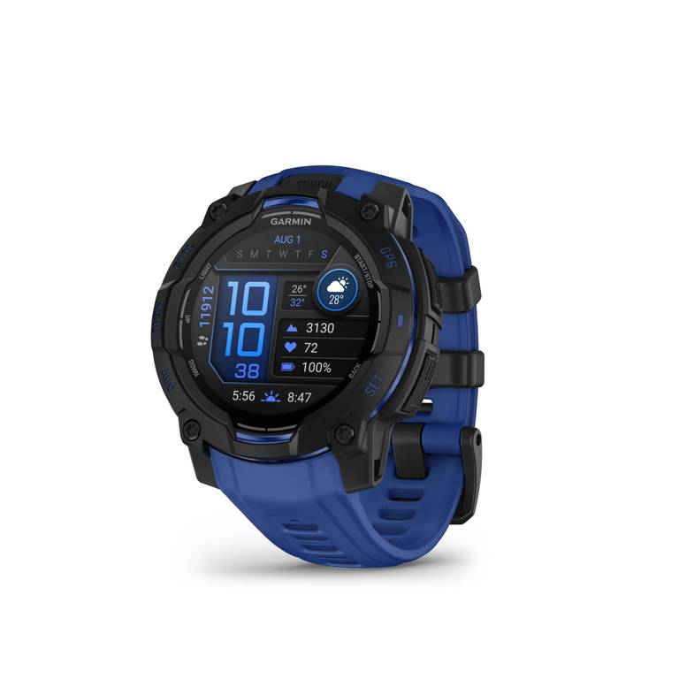 Garmin Instinct 3, Reloj Inteligente con GPS, Azul Pantalla AMOLED 45 mm, GPS, monitorización de salud, linterna LED y 18 días de batería