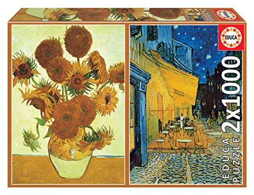 Educa - Serie Art Collection, 2 Puzzles de 1.000 Piezas, Los Girasoles y Terraza de café por la Noche de Vincent Van Gogh