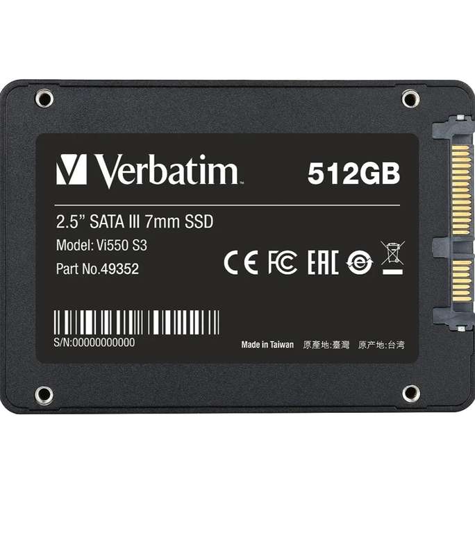 Verbatim Vi550 S3 Unidad de Estado sólido 2.5" 512 GB Serial ATA III - Disco Duro sólido (512 GB, 2.5", 560 MB/s, 6 Gbit/s), Negro