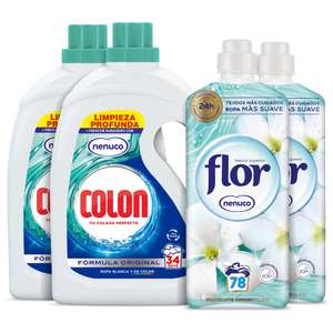 Colon Nenuco Detergente para la lavadora Gel 68 lavados + Flor Nenuco 156 lavados (2x Colon 34dosis + 2x Flor 78 dosis)