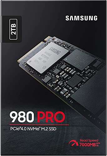 Samsung 980 PRO M.2 NVMe SSD, 2 TB, PCIe 4.0, 7,000 MB/s Read, 5,000 MB/s Write, Internal Solid State Drive