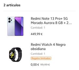 (306€ con puntos) Redmi note 13 pro+ 5g (8+256gb) + reloj redmi watch 4 (estudiantes o cumpleaños)