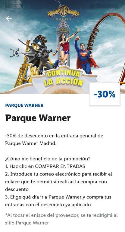 30% de descuento en parque Warner Madrid