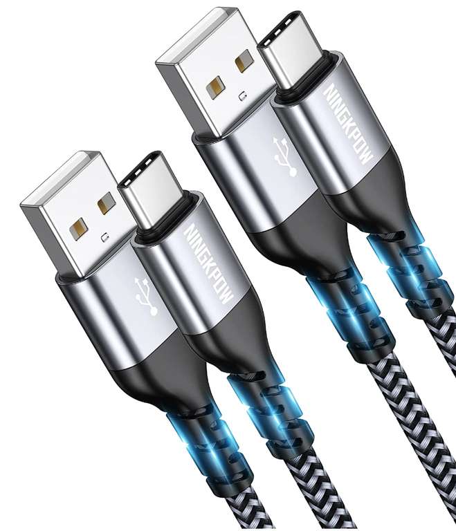 Pack de 2 Cables USB a USB C [2M + 2M] Carga Rápida 3,1A y Sincronización
