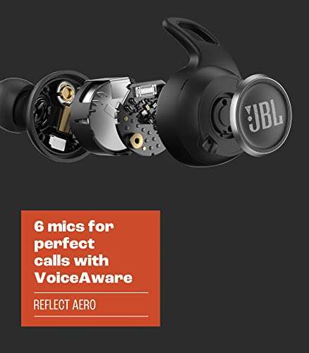 Auriculares JBL Reflect Aero: Tecnología True Adaptive Noise Cancelling, Resistentes al Agua, Batería de 8 Horas - Blanco